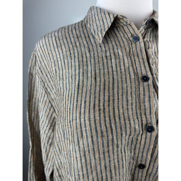 Boden Linen Button Front Long Tunic Top Metallic Stripe Shirt US Size 16/18 R - Picture 4 of 14